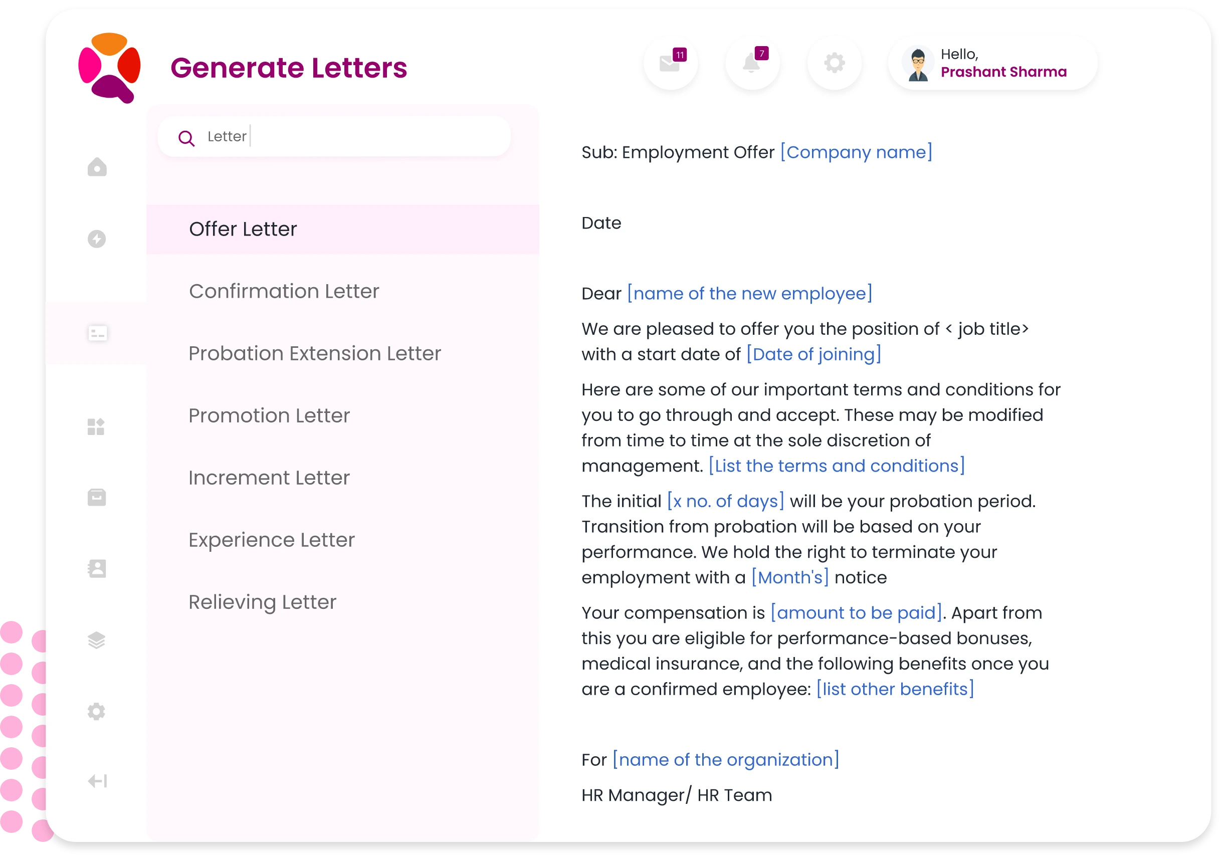 GENERATE LETTERS