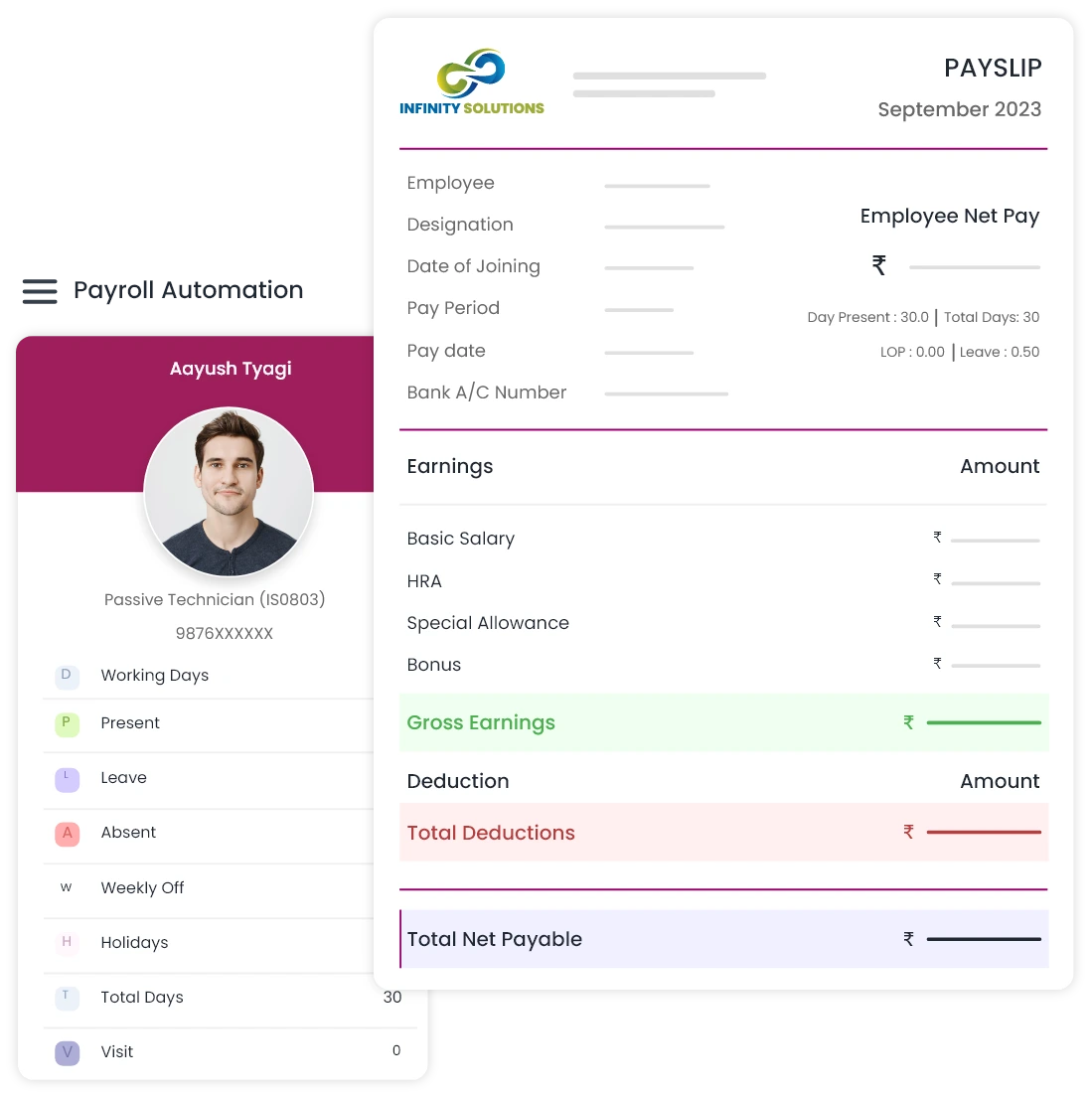 QkrHR Attendance Software fully integrates and automates payroll processing.